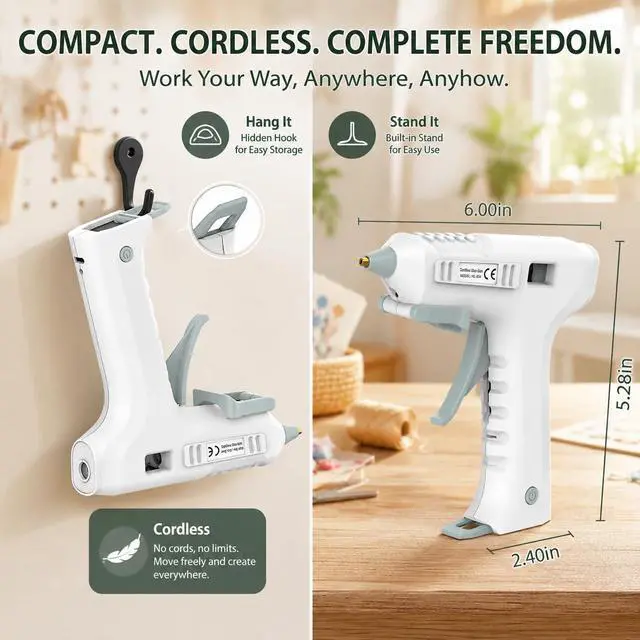 Alt view image 2 of 7 - Cordless Hot Glue Gun, 20s Fast Preheat Wireless Mini Hot Melt Glue Gun, 2600mAh USB-C Rechargeable Battery Powered Glue Gun for Crafts with 20 Glue Sticks, Auto Shut-Off for DIY Home Repairs