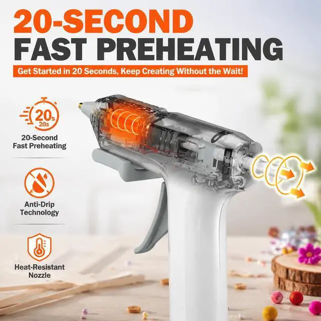 Alt view image 4 of 7 - Cordless Hot Glue Gun, 20s Fast Preheat Wireless Mini Hot Melt Glue Gun, 2600mAh USB-C Rechargeable Battery Powered Glue Gun for Crafts with 20 Glue Sticks, Auto Shut-Off for DIY Home Repairs