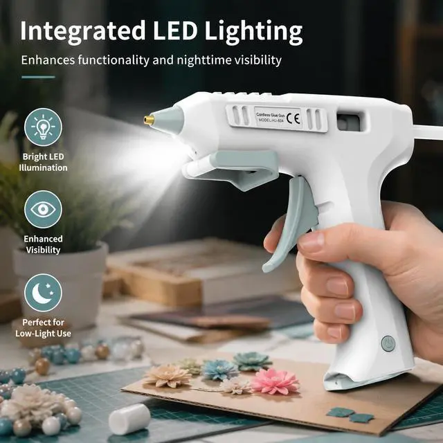 Alt view image 5 of 7 - Cordless Hot Glue Gun, 20s Fast Preheat Wireless Mini Hot Melt Glue Gun, 2600mAh USB-C Rechargeable Battery Powered Glue Gun for Crafts with 20 Glue Sticks, Auto Shut-Off for DIY Home Repairs