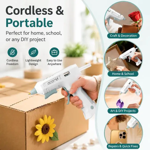 Alt view image 6 of 7 - Cordless Hot Glue Gun, 20s Fast Preheat Wireless Mini Hot Melt Glue Gun, 2600mAh USB-C Rechargeable Battery Powered Glue Gun for Crafts with 20 Glue Sticks, Auto Shut-Off for DIY Home Repairs