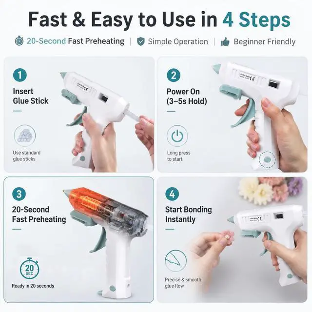 Alt view image 7 of 7 - Cordless Hot Glue Gun, 20s Fast Preheat Wireless Mini Hot Melt Glue Gun, 2600mAh USB-C Rechargeable Battery Powered Glue Gun for Crafts with 20 Glue Sticks, Auto Shut-Off for DIY Home Repairs