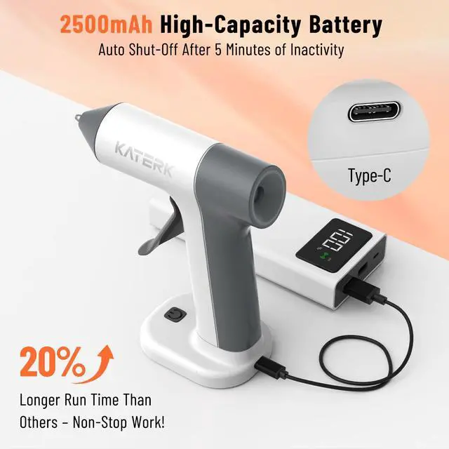 Alt view image 4 of 6 - Cordless Hot Glue Gun Kit, Mini Glue Gun, Auto Shut-Off, White | 2500mAh Rechargeable Battery, Mini Size, 30s Fast Heat-Up, 20 Glue Sticks, DIY Crafts, School Projects, Anti-Drip Nozzle