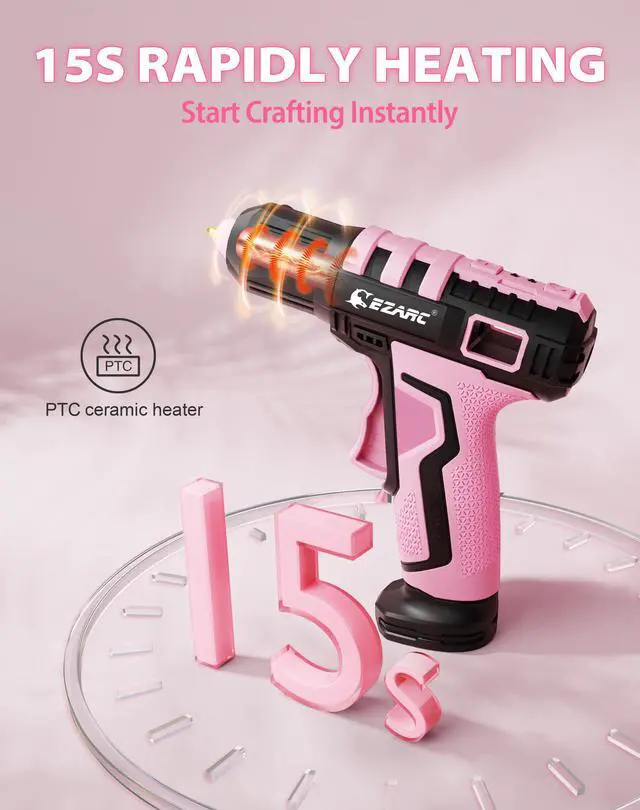 Alt view image 2 of 7 - Cordless Hot Glue Gun, 15s Fast Heating, 30 Mini Glue Sticks, Pink | Mini Glue Gun, USB-C Rechargeable, 2500mAh, Auto Power-Off, Anti-Drip for Art, Crafts, Decorations, Home Repairs