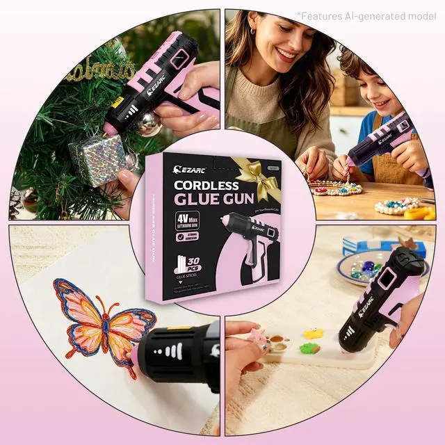 Alt view image 7 of 7 - Cordless Hot Glue Gun, 15s Fast Heating, 30 Mini Glue Sticks, Pink | Mini Glue Gun, USB-C Rechargeable, 2500mAh, Auto Power-Off, Anti-Drip for Art, Crafts, Decorations, Home Repairs