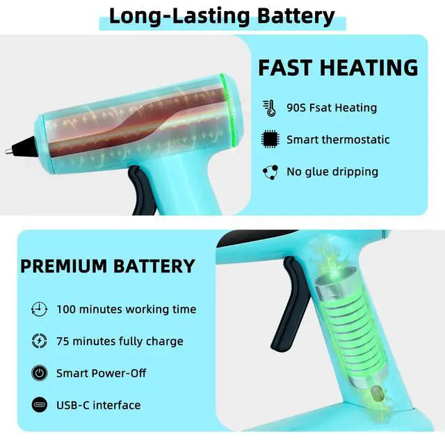Alt view image 3 of 7 - Cordless Hot Glue Gun, Rechargeable Hot Melt Glue Gun 2.2A Built-in Battery | Smart Power-Off, Mini Glue Gun Kit with 30pcs Premium Glue Sticks, 10pcs Wood Craft Sticks, Case for DIY, Arts &Crafts