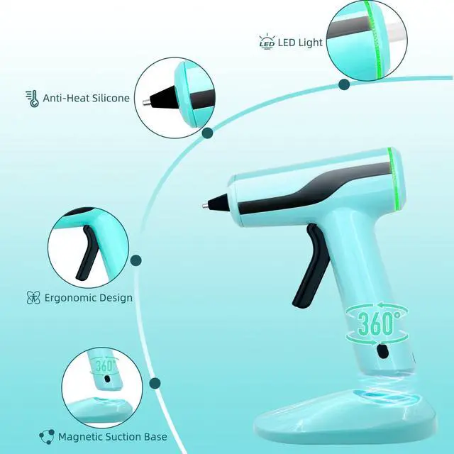 Alt view image 2 of 7 - Cordless Hot Glue Gun, Rechargeable Hot Melt Glue Gun 2.2A Built-in Battery | Smart Power-Off, Mini Glue Gun Kit with 30pcs Premium Glue Sticks, 10pcs Wood Craft Sticks, Case for DIY, Arts &Crafts