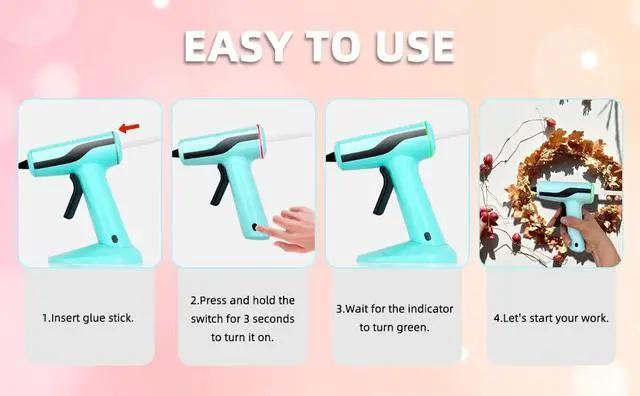 Alt view image 7 of 7 - Cordless Hot Glue Gun, Rechargeable Hot Melt Glue Gun 2.2A Built-in Battery | Smart Power-Off, Mini Glue Gun Kit with 30pcs Premium Glue Sticks, 10pcs Wood Craft Sticks, Case for DIY, Arts &Crafts