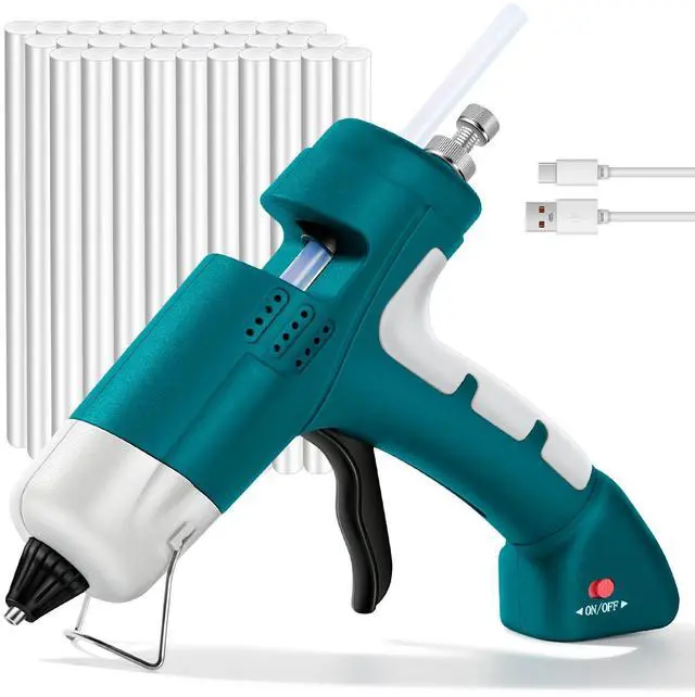 Main image of Cordless Hot Glue Gun with with 30 Sticks, Rechargeable 2.6Ah Fast Heating | 20W Anti-Drip Glue Gun and Sticks Set (0.27"×6") USB-C Rechargeable for School Crafts DIY Making Repairs