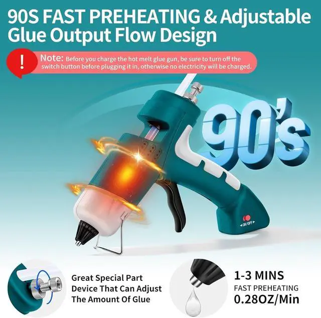 Alt view image 3 of 7 - Cordless Hot Glue Gun with with 30 Sticks, Rechargeable 2.6Ah Fast Heating | 20W Anti-Drip Glue Gun and Sticks Set (0.27"×6") USB-C Rechargeable for School Crafts DIY Making Repairs