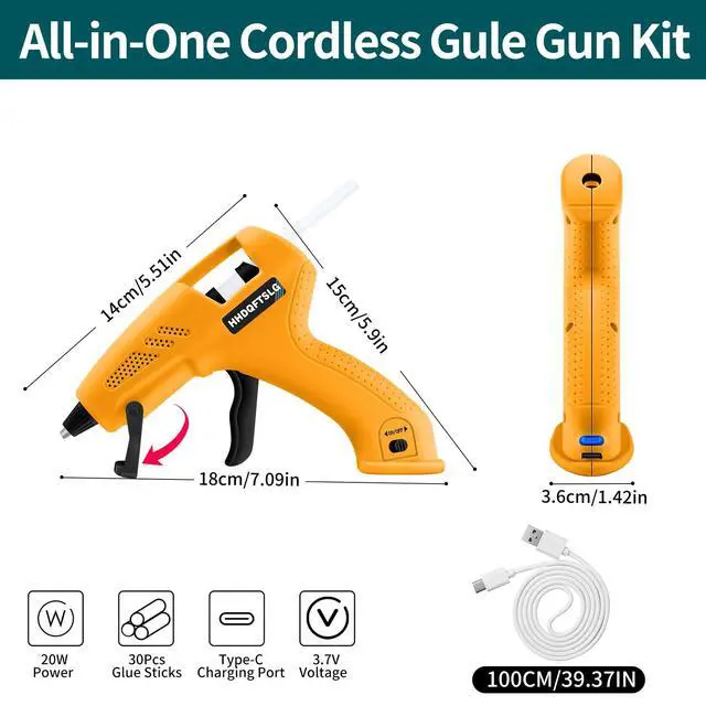 Alt view image 2 of 7 - Cordless Hot Glue Gun Kit with 30 Sticks, Fast Heating 2.6Ah Rechargeable | 20W Anti-Drip Glue Gun and Sticks Set (0.27"×6") USB-C Rechargeable Mini Glue Gun Ideal for School Crafts DIY Making Repairs