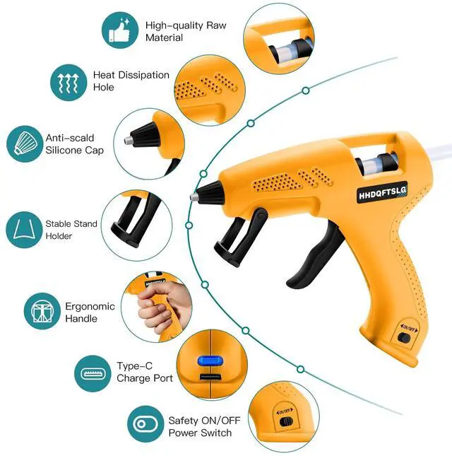 Alt view image 4 of 7 - Cordless Hot Glue Gun Kit with 30 Sticks, Fast Heating 2.6Ah Rechargeable | 20W Anti-Drip Glue Gun and Sticks Set (0.27"×6") USB-C Rechargeable Mini Glue Gun Ideal for School Crafts DIY Making Repairs