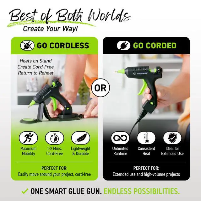 Alt view image 2 of 7 - Cordless/Corded High-Temperature Mini Hot Glue Gun with Fine Tip for Detailed Crafting and DIY Projects, 20 Watts (CL-195F)