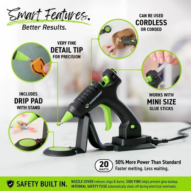 Alt view image 3 of 7 - Cordless/Corded High-Temperature Mini Hot Glue Gun with Fine Tip for Detailed Crafting and DIY Projects, 20 Watts (CL-195F)