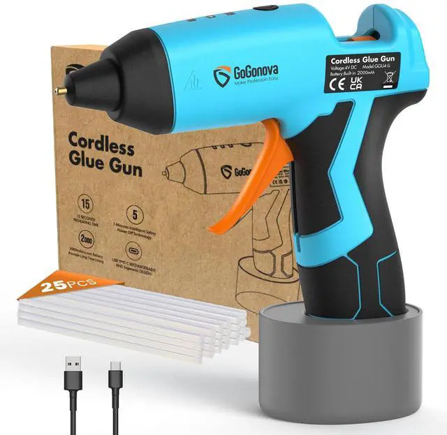 Main image of Cordless Hot Glue Gun Kit, 2Ah Battery, Includes 25 Glue Sticks | 15s Fast Preheating, Glue Gun and Sticks Set, Smart Power-off, Anti-Drip for School Crafts, DIY Arts, Home Repairs