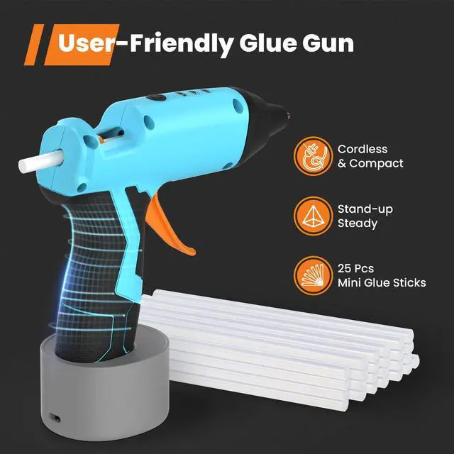 Alt view image 5 of 6 - Cordless Hot Glue Gun Kit, 2Ah Battery, Includes 25 Glue Sticks | 15s Fast Preheating, Glue Gun and Sticks Set, Smart Power-off, Anti-Drip for School Crafts, DIY Arts, Home Repairs
