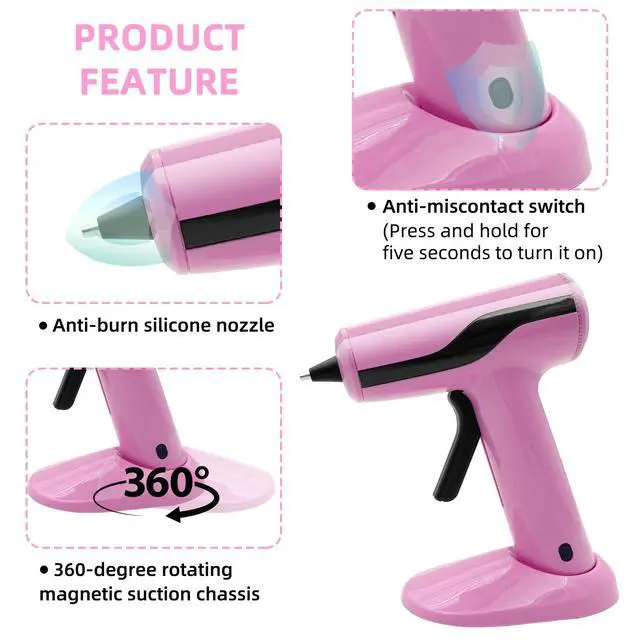 Alt view image 2 of 7 - Cordless Hot Glue Gun Kit with 30pcs Mini Glue Sticks, USB Rechargeable Mini Glue Gun with Carrying Case, Stand-Up Base, Smart Power-Off Hot Melt Glue Gun for Crafting, Pink
