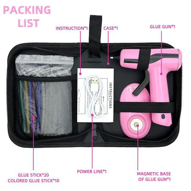 Alt view image 6 of 7 - Cordless Hot Glue Gun Kit with 30pcs Mini Glue Sticks, USB Rechargeable Mini Glue Gun with Carrying Case, Stand-Up Base, Smart Power-Off Hot Melt Glue Gun for Crafting, Pink