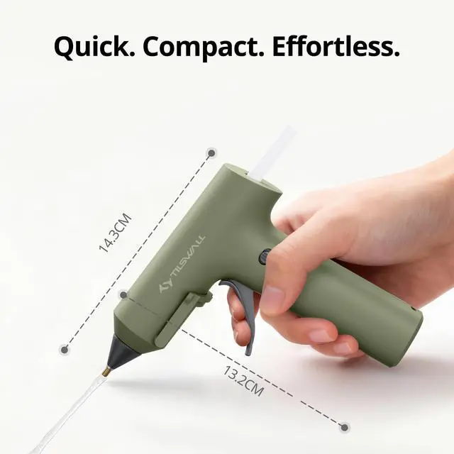 Alt view image 2 of 7 - Cordless Hot Glue Gun W106s with Rechargeable 2Ah Green | 90s Fast Preheating, Glue Gun and Sticks Set (7×140mm), 20 Glue Sticks, Compact Ideal for School Crafts, DIY Making, Repairs