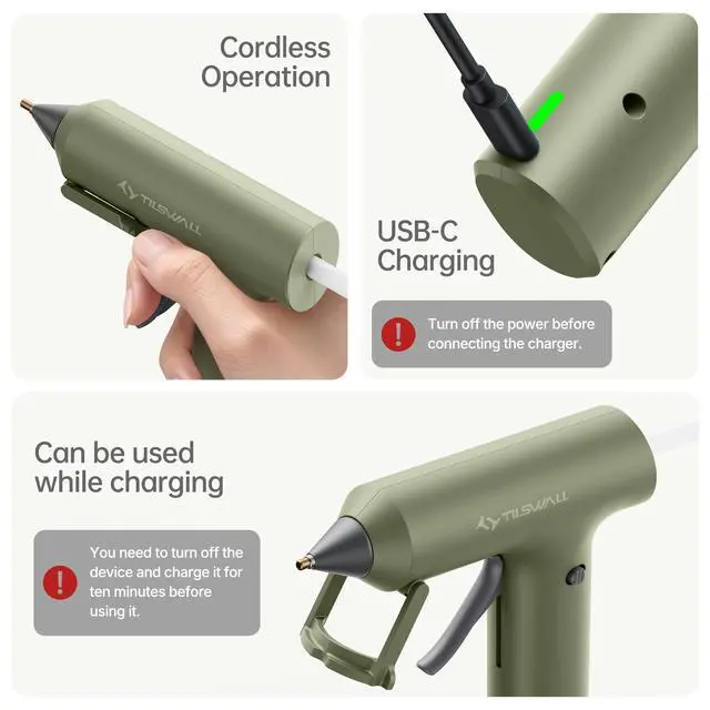 Alt view image 4 of 7 - Cordless Hot Glue Gun W106s with Rechargeable 2Ah Green | 90s Fast Preheating, Glue Gun and Sticks Set (7×140mm), 20 Glue Sticks, Compact Ideal for School Crafts, DIY Making, Repairs