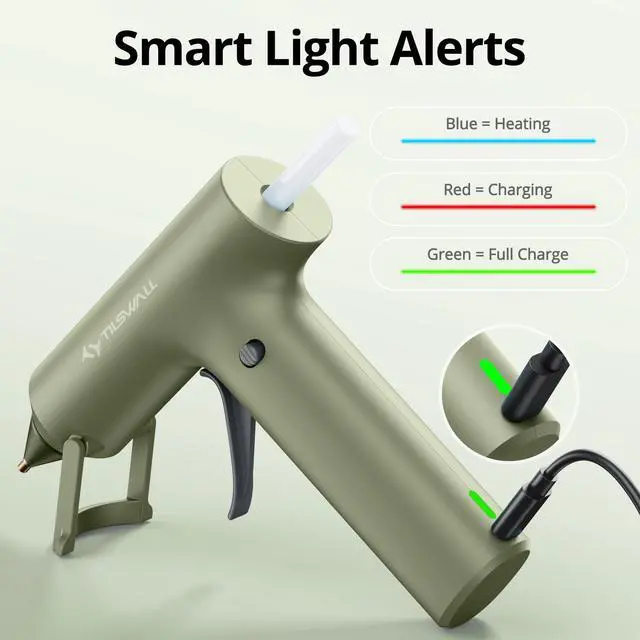 Alt view image 7 of 7 - Cordless Hot Glue Gun W106s with Rechargeable 2Ah Green | 90s Fast Preheating, Glue Gun and Sticks Set (7×140mm), 20 Glue Sticks, Compact Ideal for School Crafts, DIY Making, Repairs