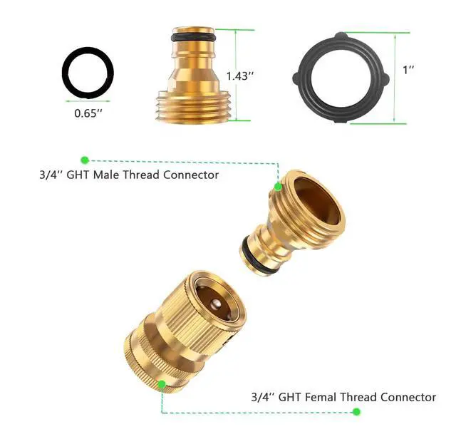 Alt view image 2 of 6 - Garden Hose Quick Connector Set, Solid Brass 3/4 Inch Water Fitings Thread Easy Connect No-Leak Male Female 6 Sets