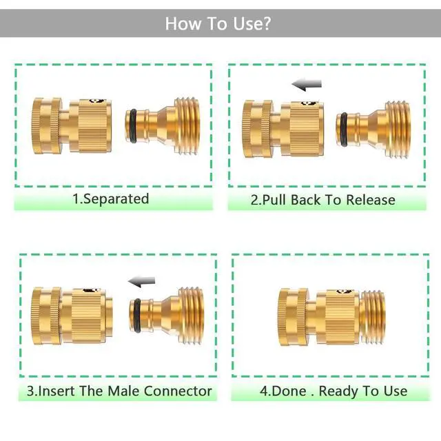 Alt view image 3 of 6 - Garden Hose Quick Connector Set, Solid Brass 3/4 Inch Water Fitings Thread Easy Connect No-Leak Male Female 6 Sets