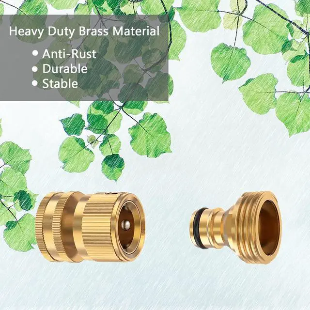 Alt view image 6 of 6 - Garden Hose Quick Connector Set, Solid Brass 3/4 Inch Water Fitings Thread Easy Connect No-Leak Male Female 6 Sets