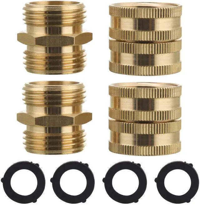 Main image of Garden Hose Adapter 3/4, Male to Male, Female to Female, 4-Pack | Standard 3/4 GHT, Solid Brass Connector, Rust-resistant, Easy to Install, No Leakage, Extra 4 Washers