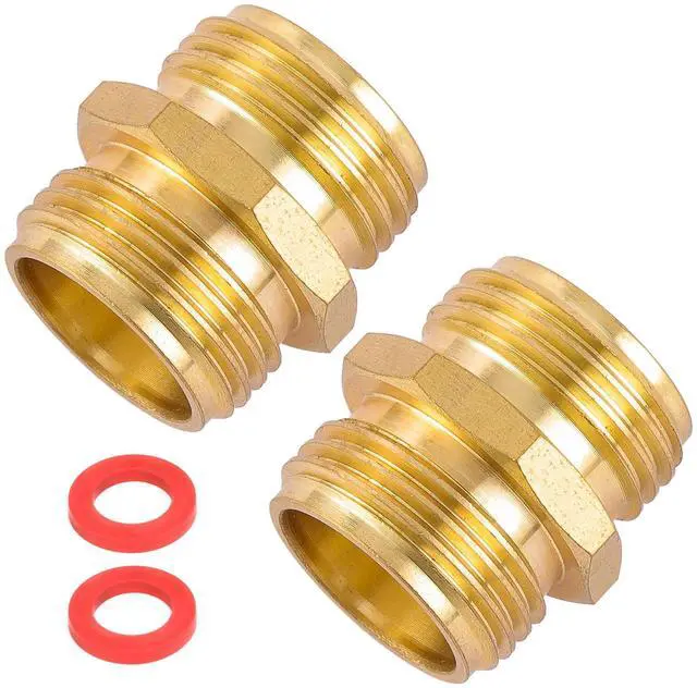 Main image of Garden Hose Connector, Male to Male Hose Adapter, 3/4" GHT Double Male | 2 Pack 3/4 Inch Brass Water Hose Connector for Female Hose to Female Hose