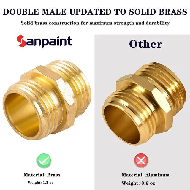 Alt view image 3 of 6 - Garden Hose Connector, Male to Male Hose Adapter, 3/4" GHT Double Male | 2 Pack 3/4 Inch Brass Water Hose Connector for Female Hose to Female Hose