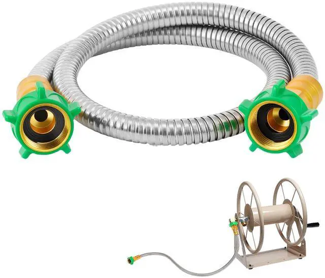 Main image of 3ft Short Garden Hose with Female to Female Connector | Metal Leakproof Leader Hose for Hose Reel, Heavy Duty 304 Stainless Steel Flexible Hose for Outdoor Cleaning Car Pet