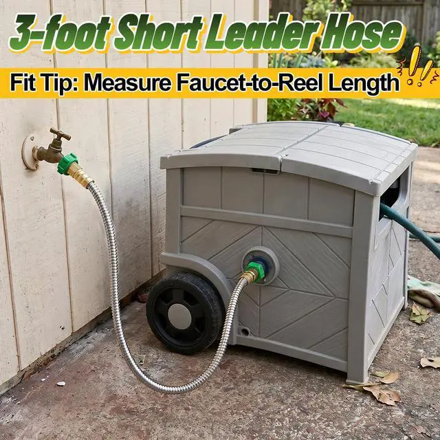 Alt view image 5 of 7 - 3ft Short Garden Hose with Female to Female Connector | Metal Leakproof Leader Hose for Hose Reel, Heavy Duty 304 Stainless Steel Flexible Hose for Outdoor Cleaning Car Pet
