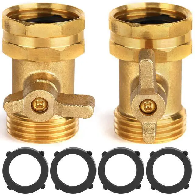 Main image of 2 Pack Garden Hose Shut Off Valve - Extended Handle | 3/4" Heavy Duty Solid Brass Hose Connector Water Shut Off Valve Hose Shutoff Valve with 4 Pcs Hose Washers