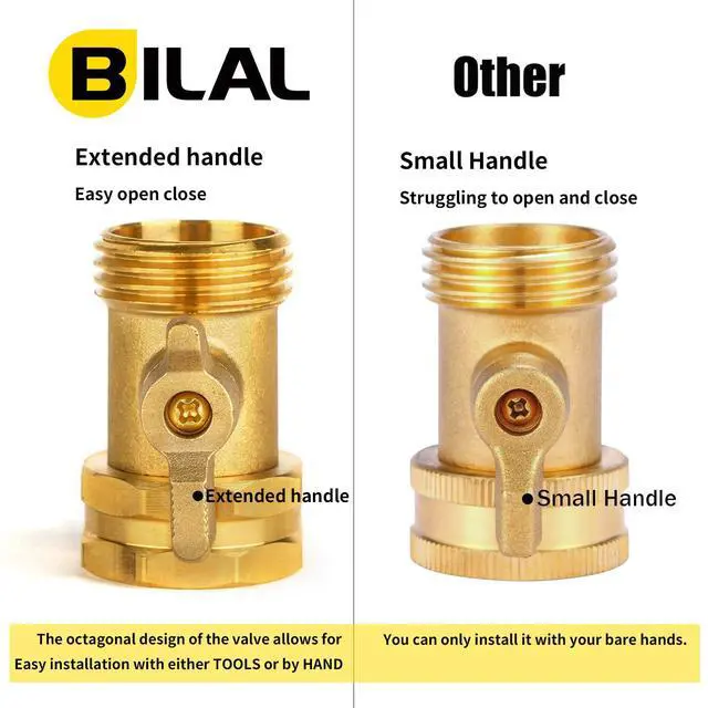 Alt view image 5 of 6 - 2 Pack Garden Hose Shut Off Valve - Extended Handle | 3/4" Heavy Duty Solid Brass Hose Connector Water Shut Off Valve Hose Shutoff Valve with 4 Pcs Hose Washers