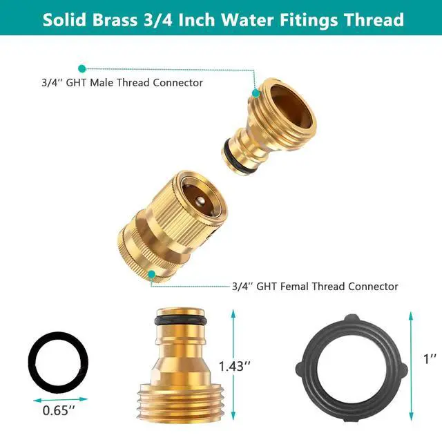 Alt view image 2 of 7 - Garden Hose Quick Connector, Solid Brass 3/4 Inch Thread Fitting No-Leak Water Hose Female and Male Easy Connect (6 Sets)