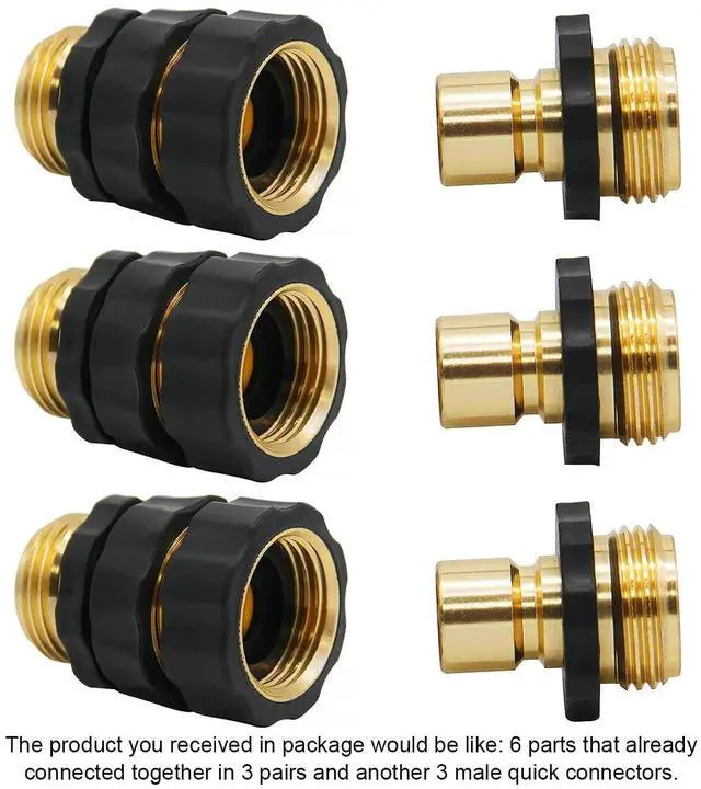 Alt view image 3 of 6 - 3/4" Garden Hose Connector, 9 Pieces Garden Hose Quick Connect Fittings, Male and Female Quick Release Garden Hose Connector