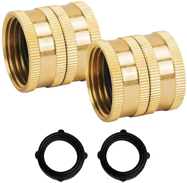 Main image of Garden Hose Adapter, 3/4 Inch Solid Brass Hose Connectors, 2 Pack Hose Connector with 2 Extra Washers (Female to Female)