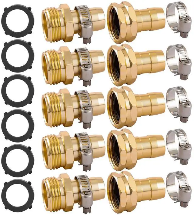 Main image of Garden Hose Repair Connector Kit, Fit for 3/4" or 5/8" Garden Hose Fitting | 5 Set Male and Female Hose Adapter, Water Hose Repair Kit with Clamps
