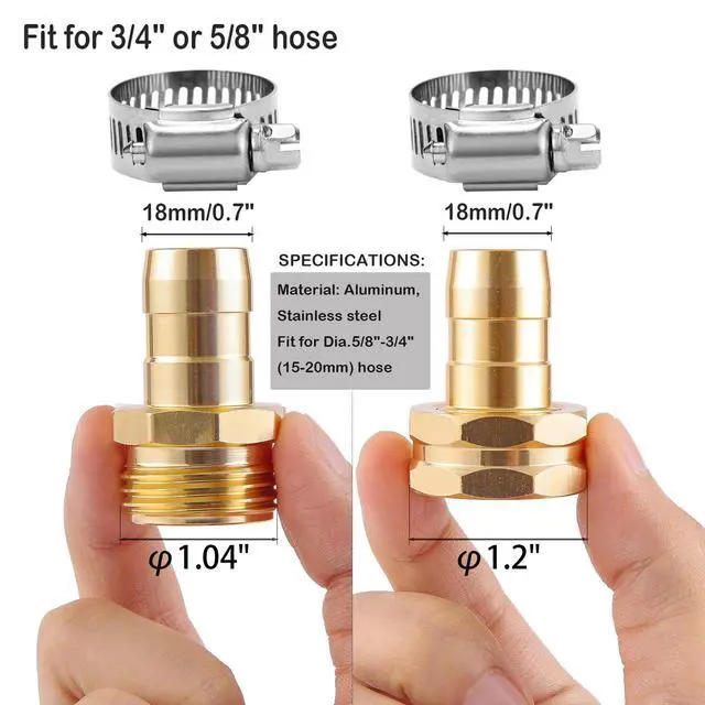 Alt view image 2 of 6 - Garden Hose Repair Connector Kit, Fit for 3/4" or 5/8" Garden Hose Fitting | 5 Set Male and Female Hose Adapter, Water Hose Repair Kit with Clamps