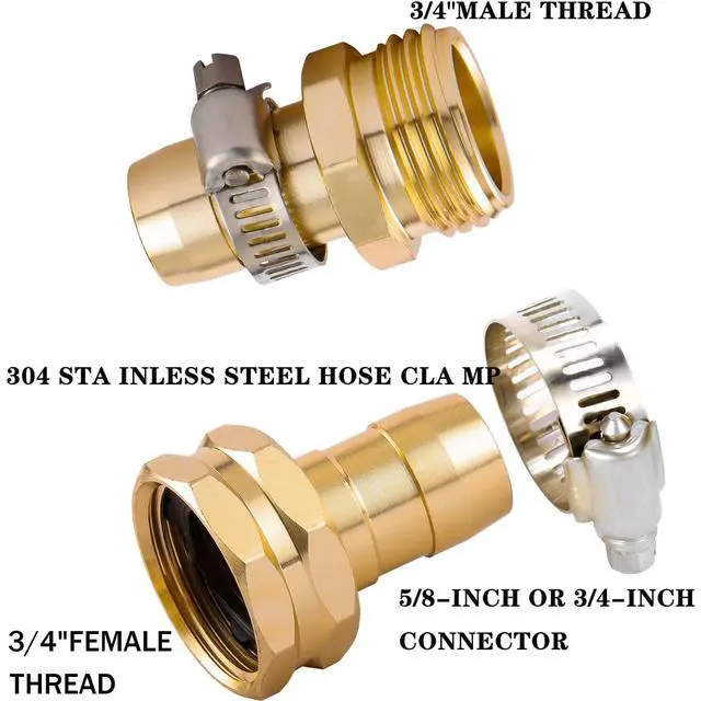 Alt view image 3 of 6 - Garden Hose Repair Connector Kit, Fit for 3/4" or 5/8" Garden Hose Fitting | 5 Set Male and Female Hose Adapter, Water Hose Repair Kit with Clamps