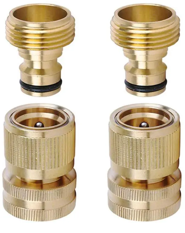 Main image of Brass Hose Quick Connect, 3/4 Inch GHT Garden Hose Quick Connector | No-Leak Water Hose Quick Connect Fittings Male and Female - 2Packs