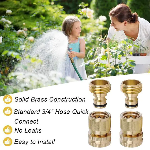 Alt view image 2 of 6 - Brass Hose Quick Connect, 3/4 Inch GHT Garden Hose Quick Connector | No-Leak Water Hose Quick Connect Fittings Male and Female - 2Packs