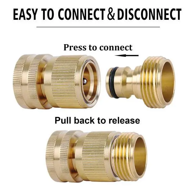 Alt view image 4 of 6 - Brass Hose Quick Connect, 3/4 Inch GHT Garden Hose Quick Connector | No-Leak Water Hose Quick Connect Fittings Male and Female - 2Packs