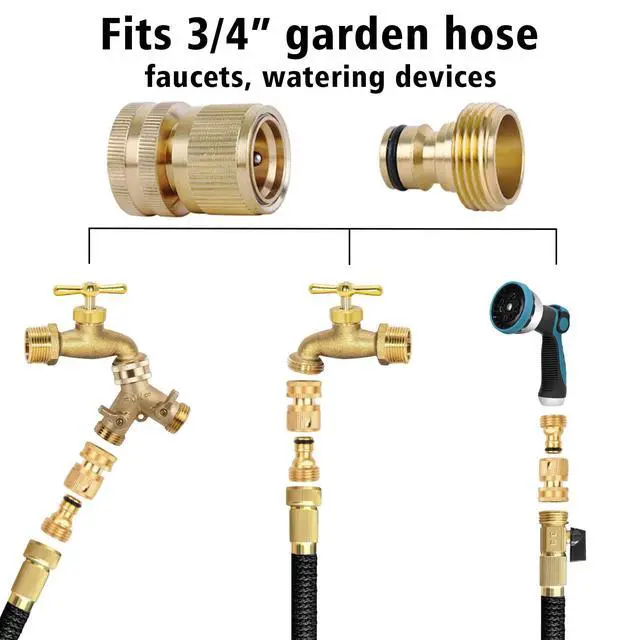 Alt view image 5 of 6 - Brass Hose Quick Connect, 3/4 Inch GHT Garden Hose Quick Connector | No-Leak Water Hose Quick Connect Fittings Male and Female - 2Packs