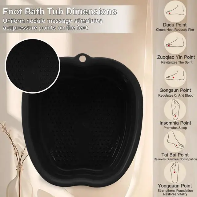 Alt view image 4 of 7 - Foot Soaking Tub Large Size Foot Basin Sturdy Soaking Feet Bucket Massager Tub Exfoliation Callus Pedicure Foot Spa Bath Bucket for Women and Men (Black), 15*13*6 Inch