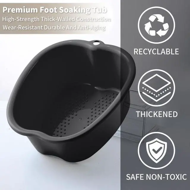 Alt view image 5 of 7 - Foot Soaking Tub Large Size Foot Basin Sturdy Soaking Feet Bucket Massager Tub Exfoliation Callus Pedicure Foot Spa Bath Bucket for Women and Men (Black), 15*13*6 Inch