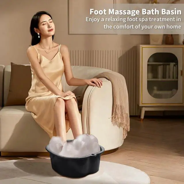 Alt view image 2 of 7 - Foot Soaking Tub Large Size Foot Basin Sturdy Soaking Feet Bucket Massager Tub Exfoliation Callus Pedicure Foot Spa Bath Bucket for Women and Men (Black), 15*13*6 Inch
