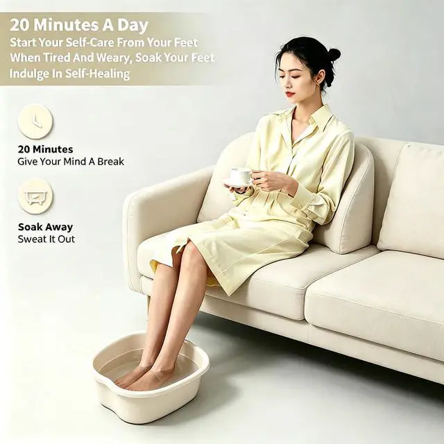 Alt view image 3 of 7 - Foot Soaking Tub Large Size Foot Basin Sturdy Soaking Feet Bucket Massager Tub Exfoliation Callus Pedicure Foots Spa Bath Bucket for Women and Men (White)