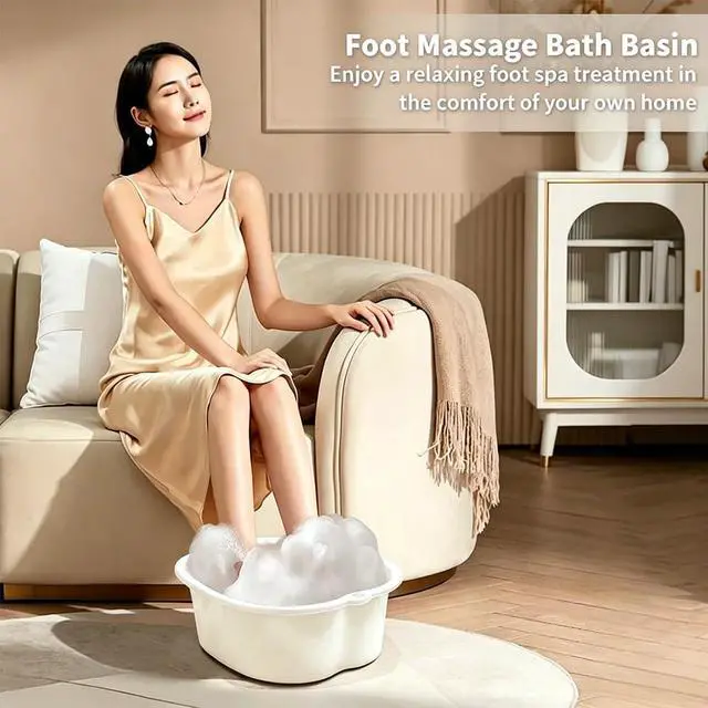 Alt view image 2 of 7 - Foot Soaking Tub Large Size Foot Basin Sturdy Soaking Feet Bucket Massager Tub Exfoliation Callus Pedicure Foots Spa Bath Bucket for Women and Men (White)