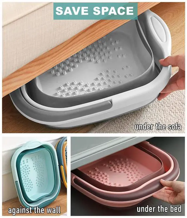 Alt view image 3 of 7 - Collapsible Foot Bath Basin Soaker Tub with Handle for Soaking Feet, Foldable Pedicure Foot Spa Massager Foot Care Soak Plastic Inflatable Bucket Bowl Bathtub Tools for Washing Cleaning, White